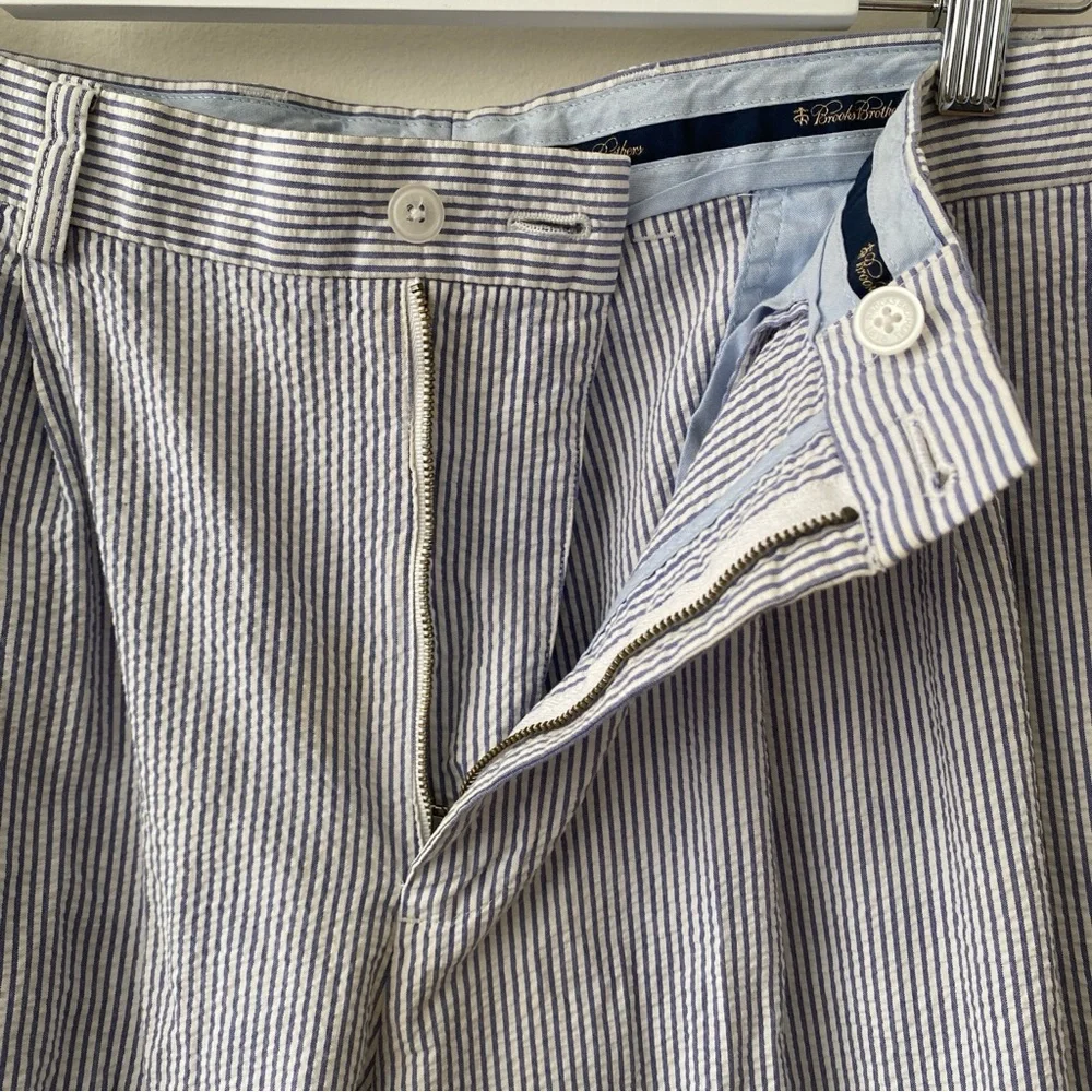 Brooks Brothers Elliot Seersucker Blue Striped Dress Pants Size 36x30